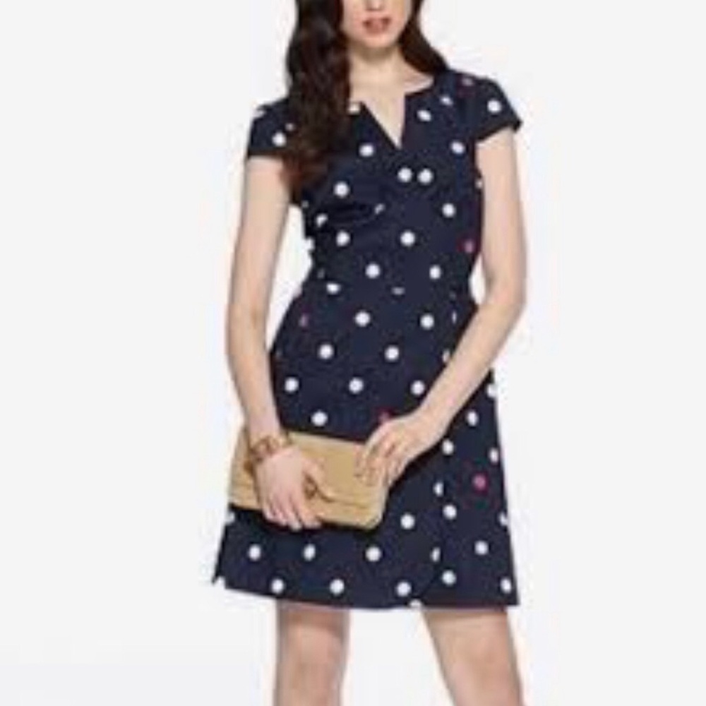 Tommy Hilfiger Navy Polka Dot Cap Sleeve 100% Cotton Wrap Dress Size M